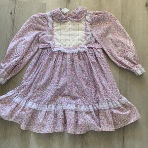 Polly Flinders lace floral dress‎ purple pink maxi vintage size 8 cottage 60s